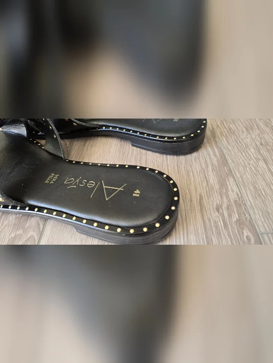 Italian Leather Studded Slide Sandals Black Minimal Luxe EU 41 US 10 - Picture 8 of 9